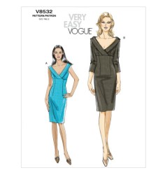 8532 EZ VOGUE  MOCK WRAP EMPIRE V-DRESS SLEEVES OR NOT PATTERN 12-18 UNCUT